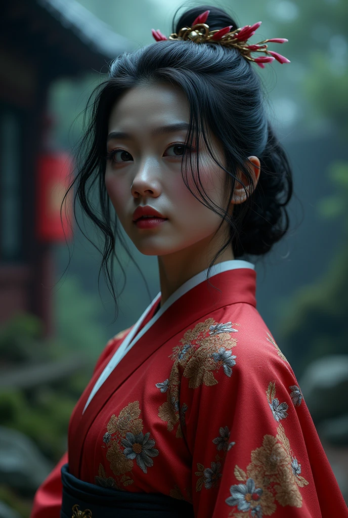 dark fantasy,Mulan, live action,actress Mirei Kiritani,short hair is pink kimono