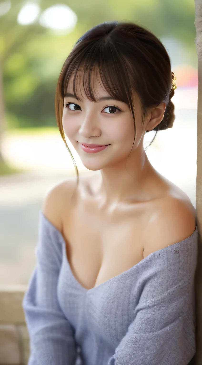 masterpiece,best quality,(Japanese girl),((Beautiful girl)),cleavage,(off shoulder:1.2),(perfect body beauty:1.2),(shy smile)