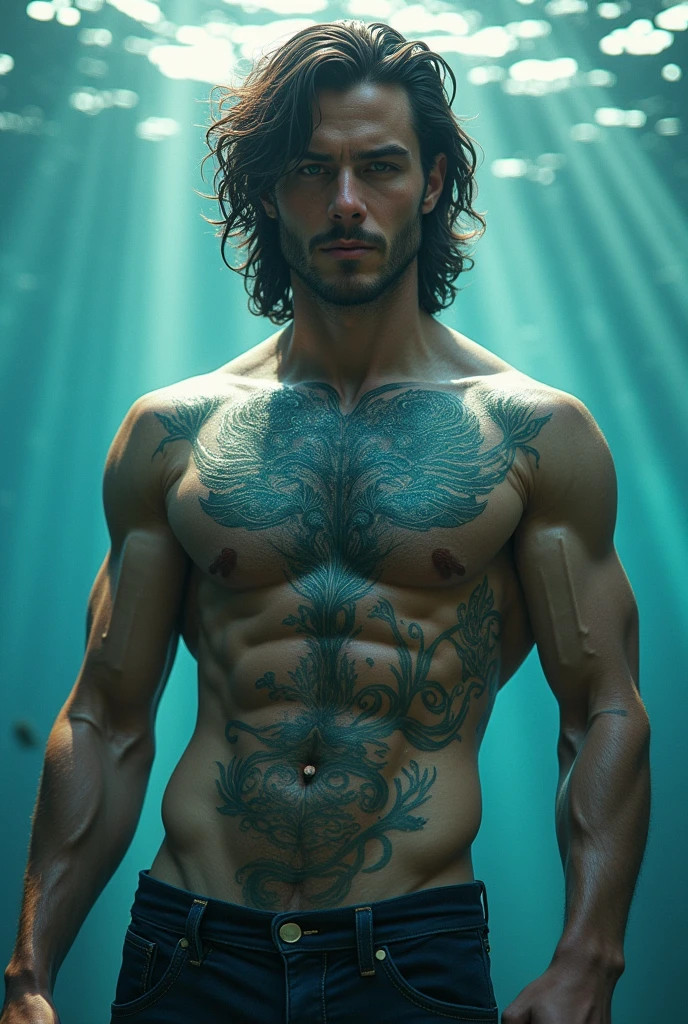 Male Mermaid Chest Tattoo Design

