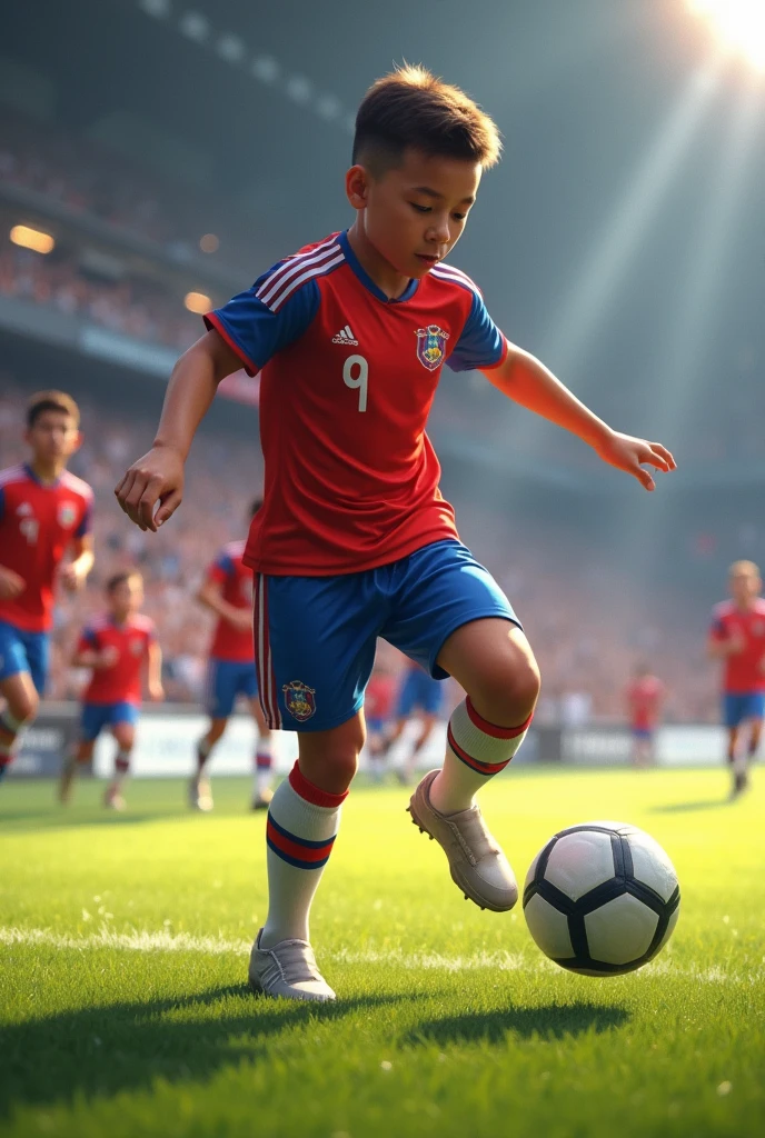 Generates a -yeld booing a Chilean kick while playing football 