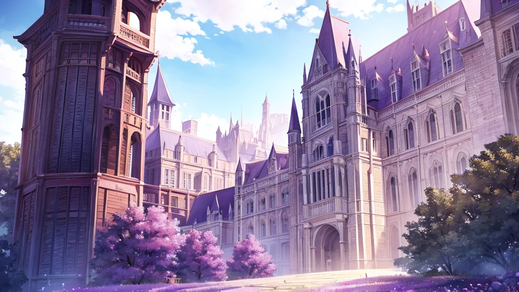 woman　clear　Light purple hair　　clothes　　　Anime Style　　　Western castle in the distance
