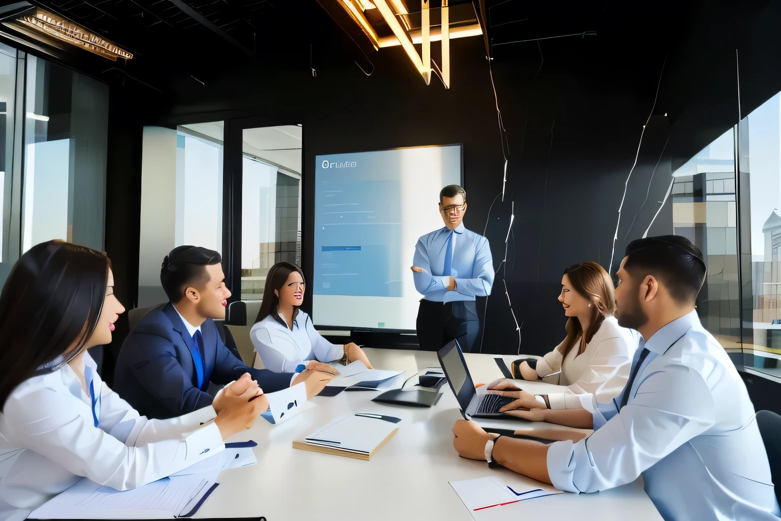 Several people sitting around a table with papers and laptops., in a meeting room, stock photo, CEO, business meeting, stock image, stock image de alta calidad, high quality image, in meeting together, pexels, on a dark background, vibrant and powerful, shutter, Corporate Head, Interesting background, professional image, very consistent, corporate business, fake images