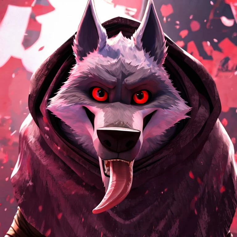 Death (Puss in Boots: The Last Wish), DreamWorks Animation, 2D, Looking at viewer, Open Mouth, Tongue Out, Long Tongue, Wide-Eyed, Wolf Ears, Anatomically Correct, Seductive Smile, Raised Eyebrow, Oral Invitation, Simple background, Character Design, Illustration, High Resolution, Super Detailed, Textured Skin, Single Shot, Full Shot, Multiple Views, Character Sheet Full-Length, Naked, Penis, Full-Frontal