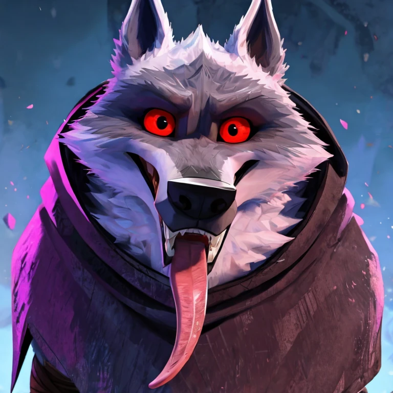 Death (Puss in Boots: The Last Wish), DreamWorks Animation, 2D, Looking at viewer, Open Mouth, Tongue Out, Long Tongue, Wide-Eyed, Wolf Ears, Anatomically Correct, Seductive Smile, Raised Eyebrow, Oral Invitation, Simple background, Character Design, Illustration, High Resolution, Super Detailed, Textured Skin, Single Shot, Full Shot, Multiple Views, Character Sheet Full-Length, Naked, Penis, Full-Frontal