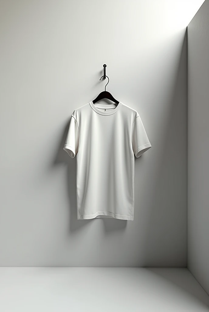 Create a minimalist image where a single garment is hanging from a hook urban clothing 