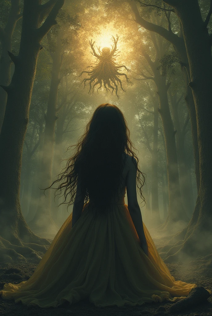 Girl being possessed by a divine entity from Lovecraftian cosmic horror