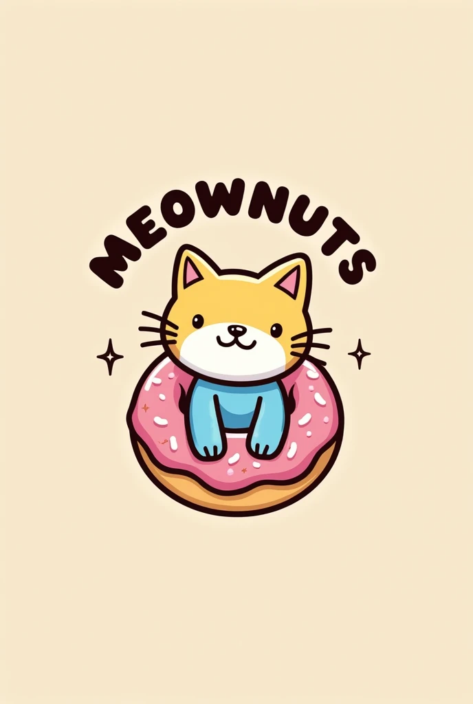 LOGO FOR A DONUT SHOP, THE NAME WILL BE MEOWNUTS, PUT THE COLORS IN YELLOW, PINK AND BLUE, A CAT AND A DONUT, THAT&#39;S SO CUTE AND PROFESSIONAL