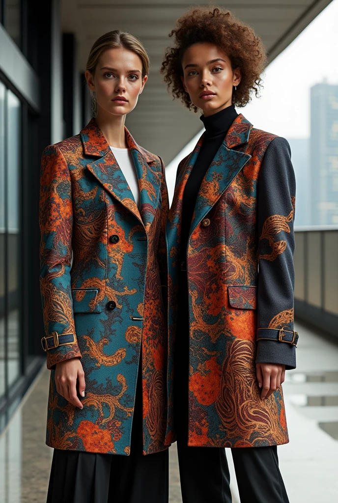 Long collar jacket designs with various prints