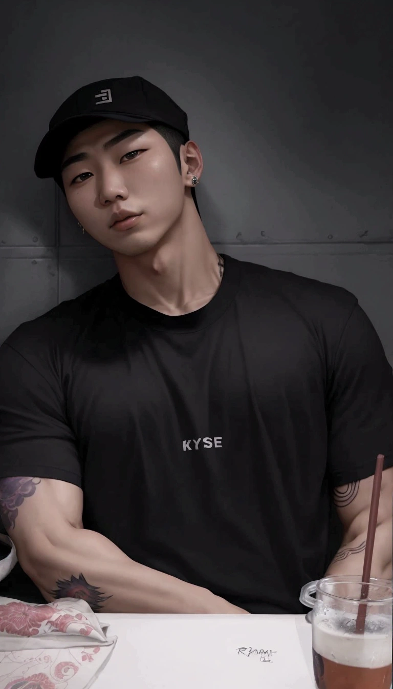 Asian, asian man, muscles, best qualityer, Namjoon, kim Namjoon, korean boy, man strong, Neck tatoo, tattoo on arms, cap 