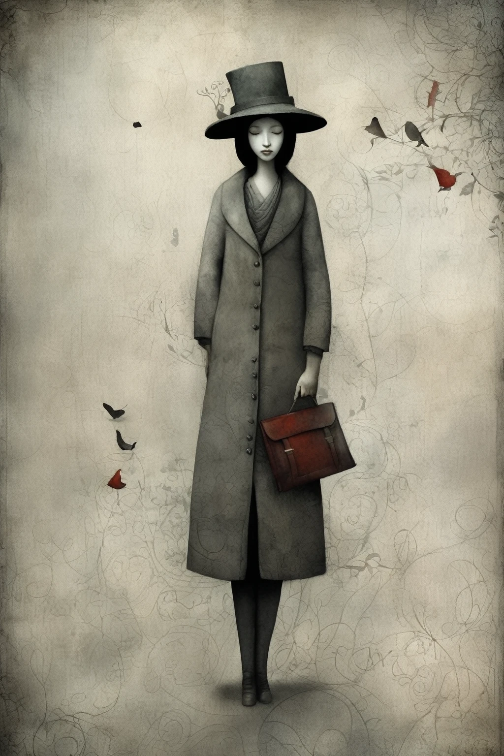 Gabriel Pacheco style: imagine an intricately detailed style., Graphic work in cold tones that reflects the magical realism of Gabriel Pacheco.. The artistic medium should be digital painting., allowing the incorporation of meticulous details and textures. The style should reflect Pacheco's distinctive surrealist approach.., filled with fantastic creatures or otherworldly environments that provoke thought and wonder. Lighting should be strategically designed to highlight details., creating an atmospheric glow that enhances the surreal ambiance. The color palette should include mainly cool tones such as deep blues.., icy whites, and silver greys, in layers to create a mystical, dream effect. The composition must be dense and complex., Each element contributes to a captivating and mysterious visual story.