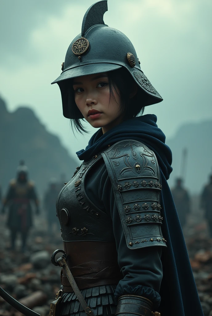 dark fantasy,mulan short hair soldier helmet, live action,actress Mirei Kiritani