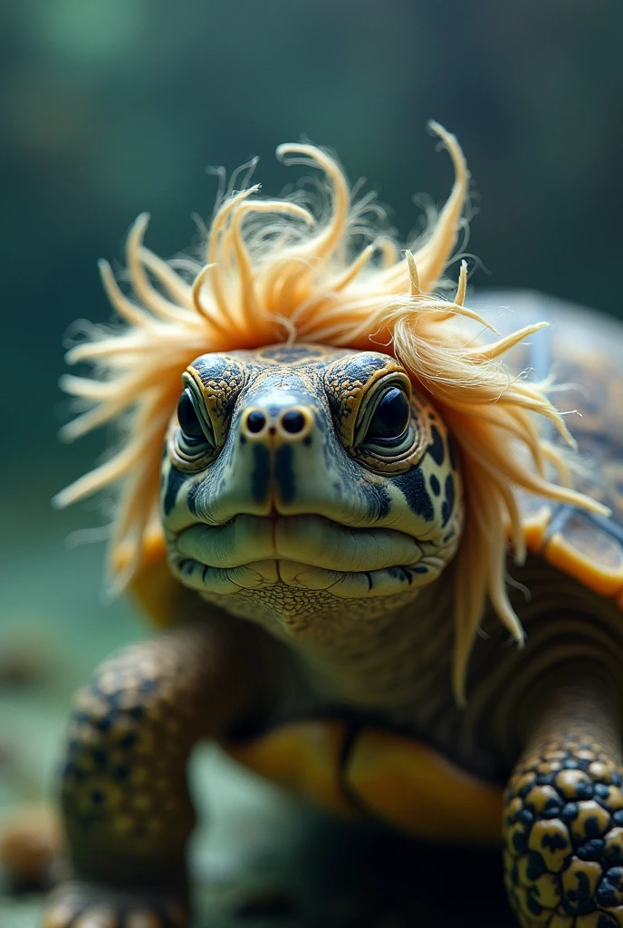 A turtle with blonde hair