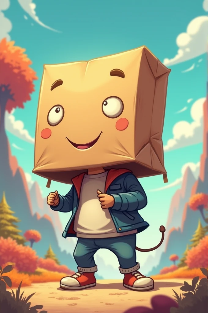 Cartoon with a paper bag on his head 