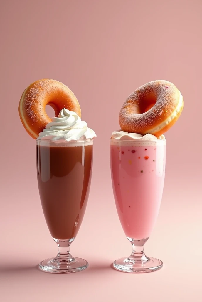 Milkshakes with donuts on top
