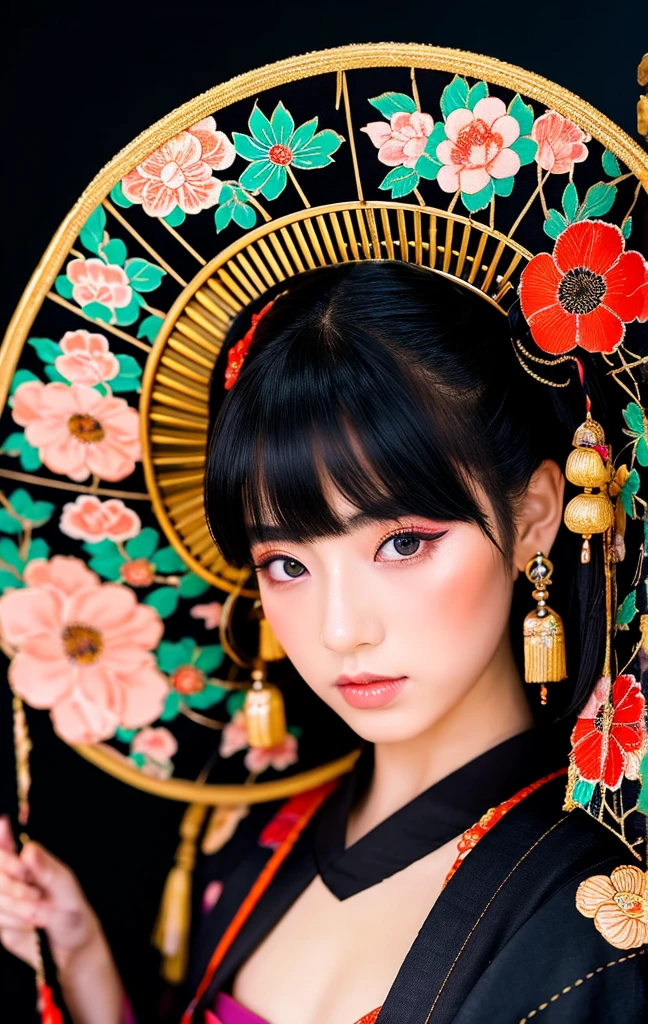 geisha、japanes、ganja、Black background、A Japanese style、Heian period、portlate、