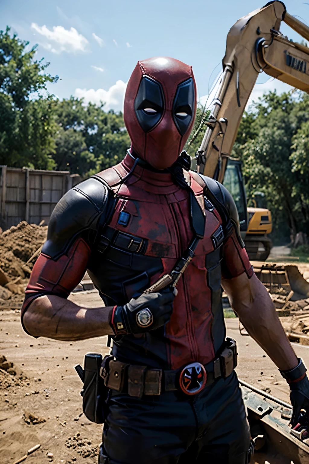 deadpool driving a excavator