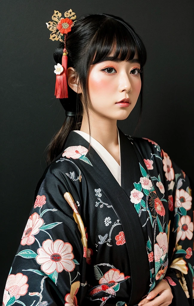 geisha、japanes、ganja、Black background、A Japanese style、Heian period、portlate、