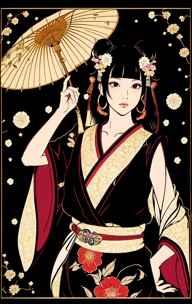 geisha、japanes、ganja、Black background、A Japanese style、Heian period、portlate、