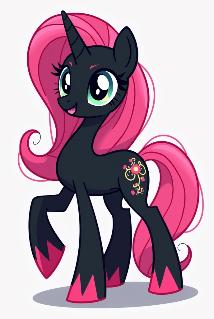 mlp, 2d, base, base pony, vector line, beautiful, character reference, Color palette, long straight hair, CHRYSALIS body, cola CHRYSALIS, Whole body, pink and black colors