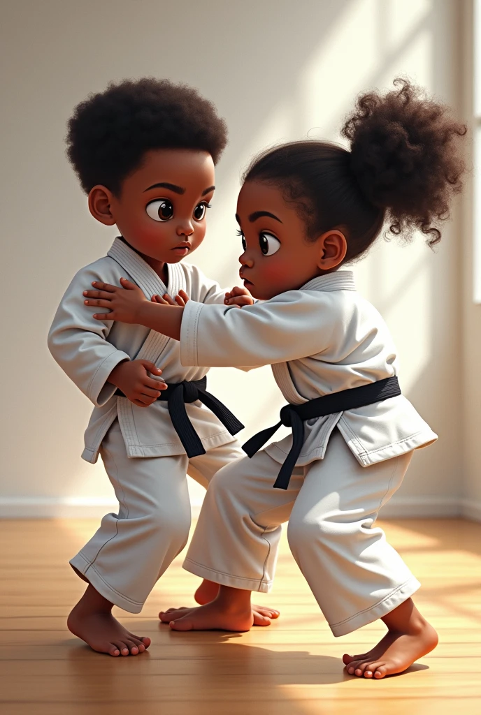 Drawing black children fighting judo