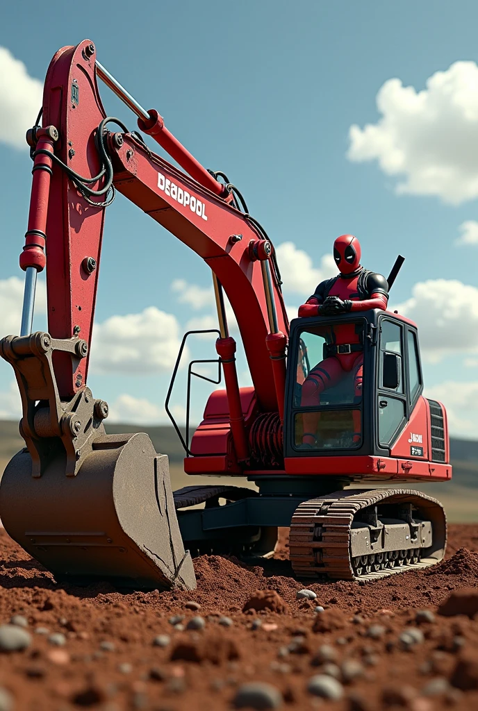 deadpool driving a excavator