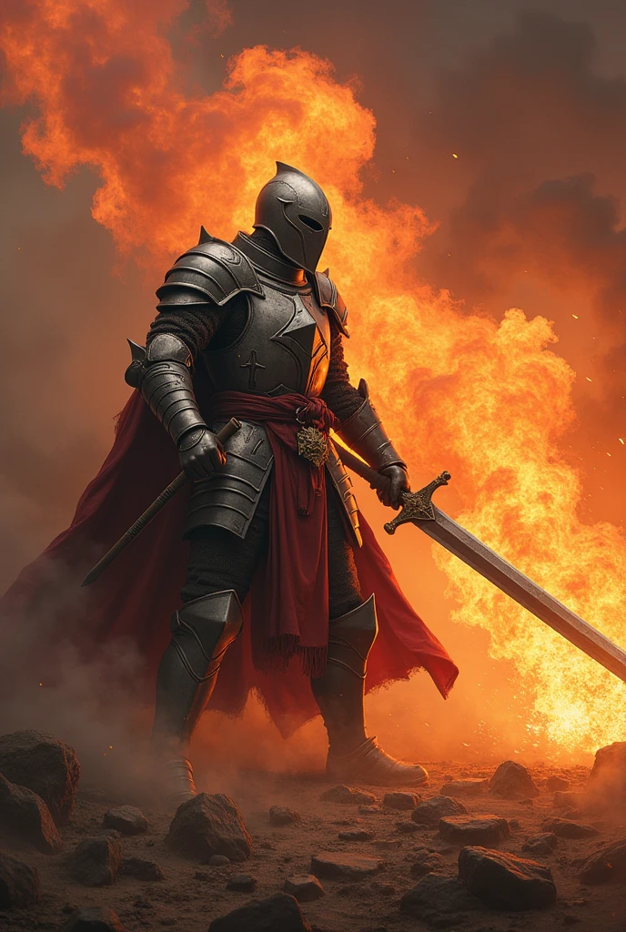 Holding a sword　knight　Breathing fire　Dragon　fight　