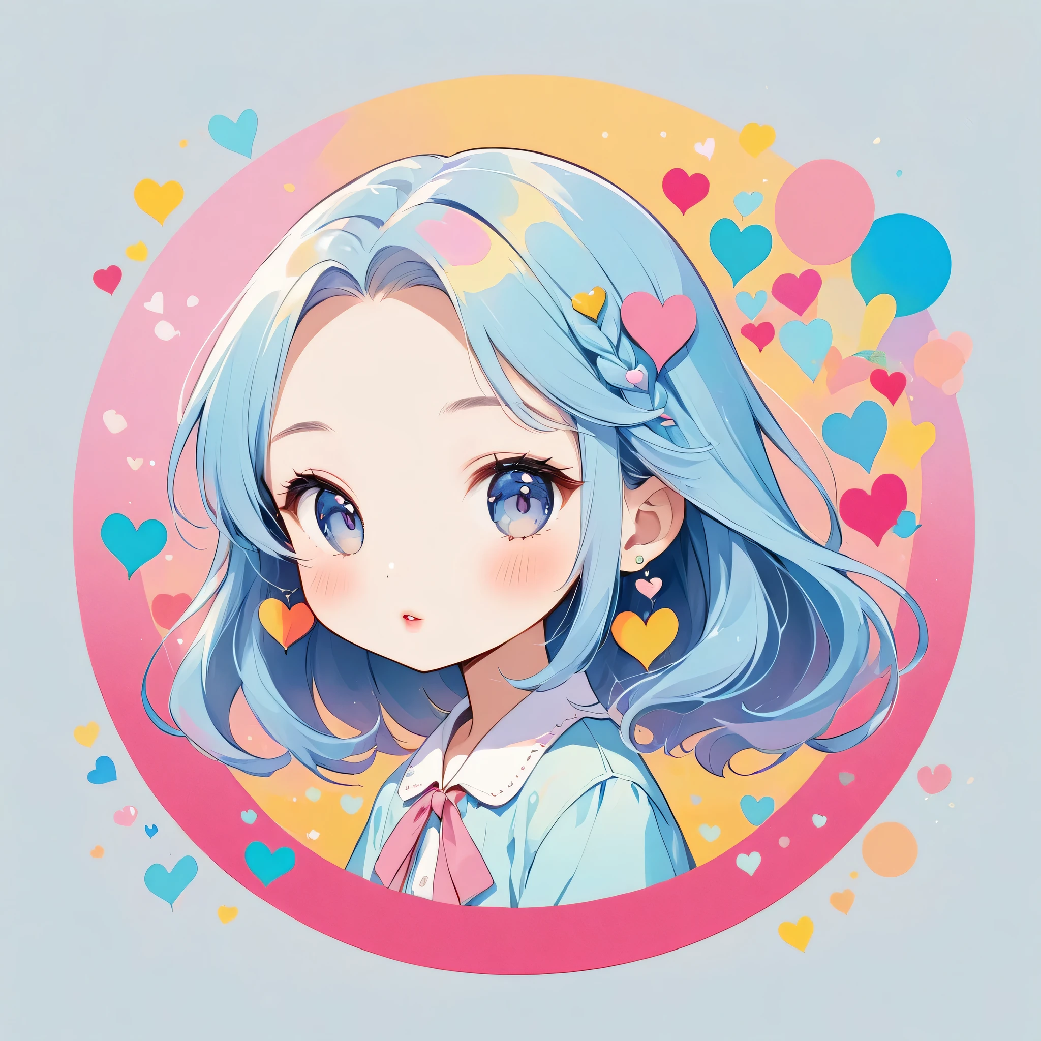 Mika Pikazo colorfull style, Simple Line Initialism,Abstract art,(((The most beautiful girl of all time))), (((chibi))), Sweet face. colorful hearts, funny design, (((bosom buddy ))), (((Cute Aliens))), The background is space