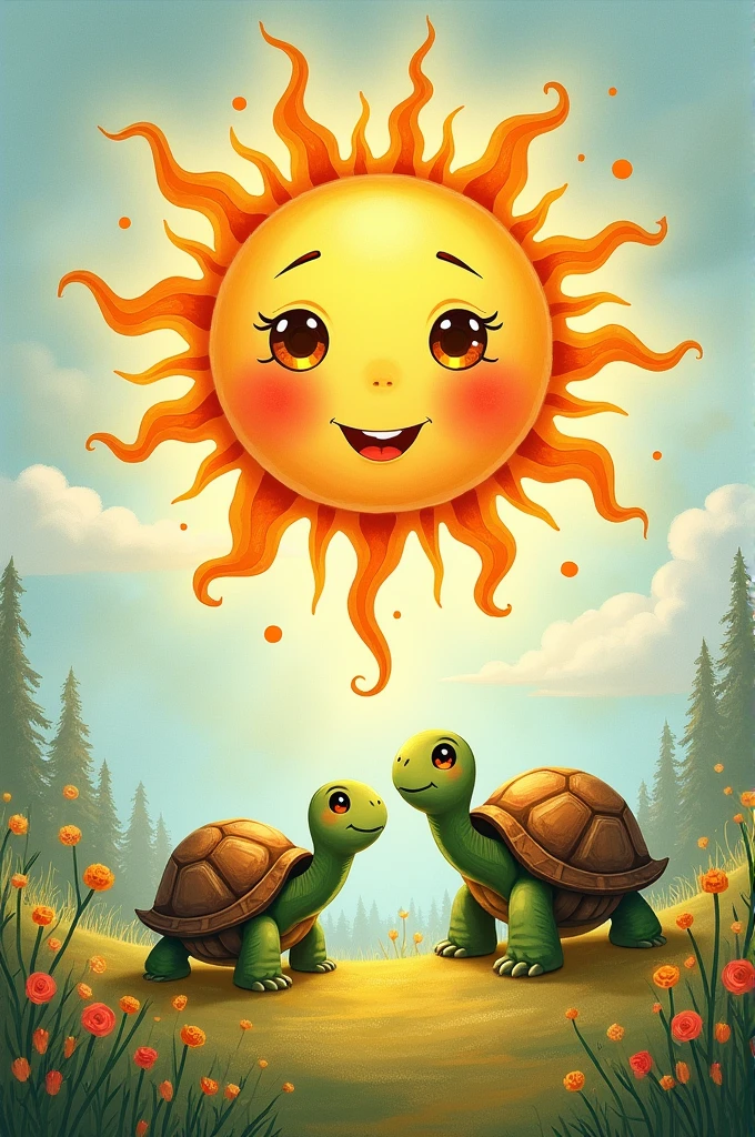 Combining a sun and a turtle in a drawing