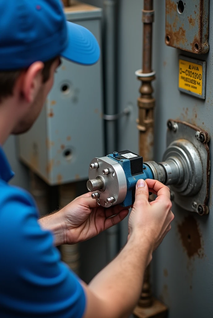 magnetic switch from the electrical profession being installed by an electrician with a blue cap. contactor connecting irrigation motor.