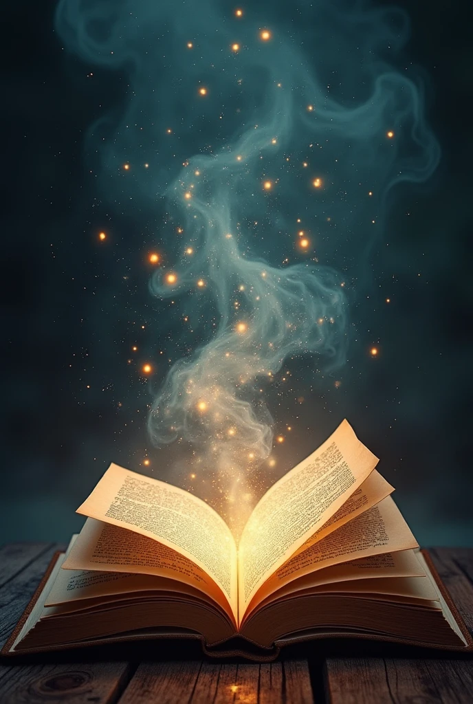 A book opened in half and from inside comes a magical story