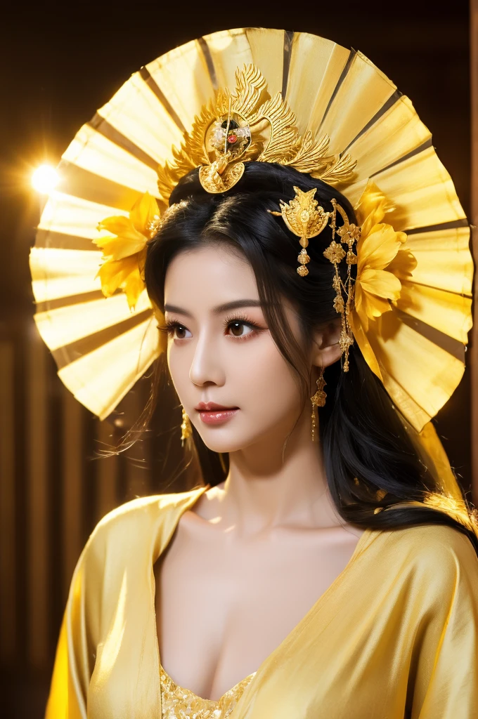 Black Hair, Immortal, Beauty, Royal sister, Stepmother, Gold Yellow Taoist robe, Golden Phoenix Coronet, Hair Bunch, Big Breasts , Mature Woman，Sunshine