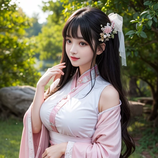 (8k, RAW photo:1.2), best quality, ultra high res,dramatic angle,(fluttered detailed color splashs), (illustration),(((1 girl))),(long hair),(rain:0.9), (Headdress:1.4),There is an ancient palace beside the girl,Hanfu,(Key Points),Color ink painting,(Splash of Color),Splash of Color,(((colorful))),(sketch:0.8) , Masterpiece, best quality, beautiful painted, highly detailed,(denoising:0.6),[splash ink],((ink refraction)), (beautiful detailed sky),moon,highly,detaild,(masterpiece, best quality, extremely detailed） CG Unity 8k Wallpaper，masterpiece，best quality，Ultra Detailed），（Lycoris）. hanfu open v   open V-chested clothes Thin silk lace dress , (huge ，cleavage),, white pink, blue ，best qualtiy，tmasterpiece，Ultra-high resolution，（Reality：1.4），RAW photogr，（True skin texture：1.3），（filmgrain：1.3），（Selfie angle），1个Giant Breast Girl，Beautiful eye and face details，tmasterpiece，Best quality at best，，The chest more exposed， detailed hair, bra pink , detail 8k, upper body, lace petticoat