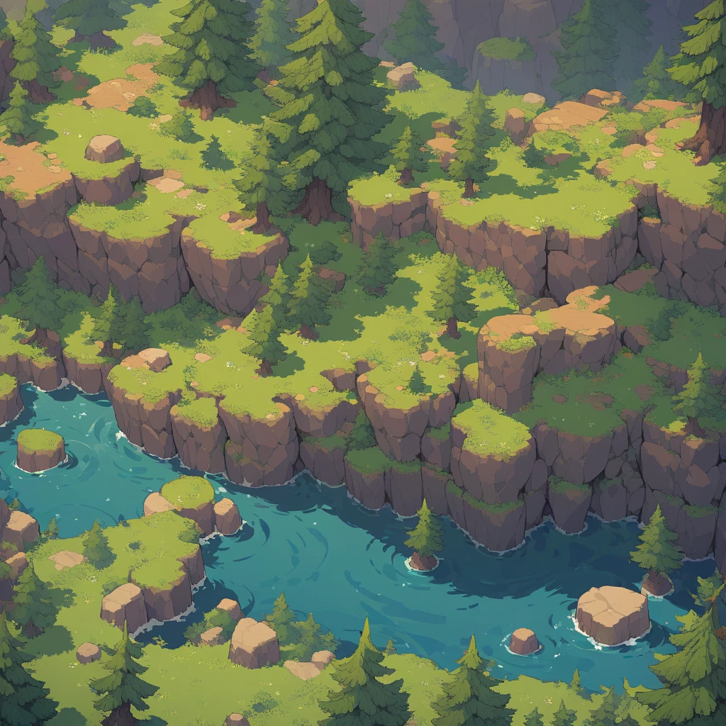 Retro video game style, pixelated, vibrant colors, 8-bit characters, blocky shapes, sharp lines, detailed shading, classic gaming vibe, nostalgic atmosphere, classic arcade games. Masterpiece:1.2, ultra-detailed, illustration style. 2D texture, stone texture, 4K seamless mud texture, video game texture, dirt texture. Game tiles, grass, 3/4th perspective trees, 3/4th perspective tileable rock texture, 3/4th perspective tileable cliff formations, tileable trees, top-down view, tileable texture. Very detailed cliff texture, intricate stones.
Mountain Terrain: Diverse mountain shapes and elevations, including peaks, ridges, and valleys.
Texture Detail: High resolution with intricate details like rocky surfaces, crags, and natural erosion patterns.
Seamless Pattern: Ensure that the edges of the tile seamlessly align with adjacent tiles to create a continuous and coherent mountain range when repeated