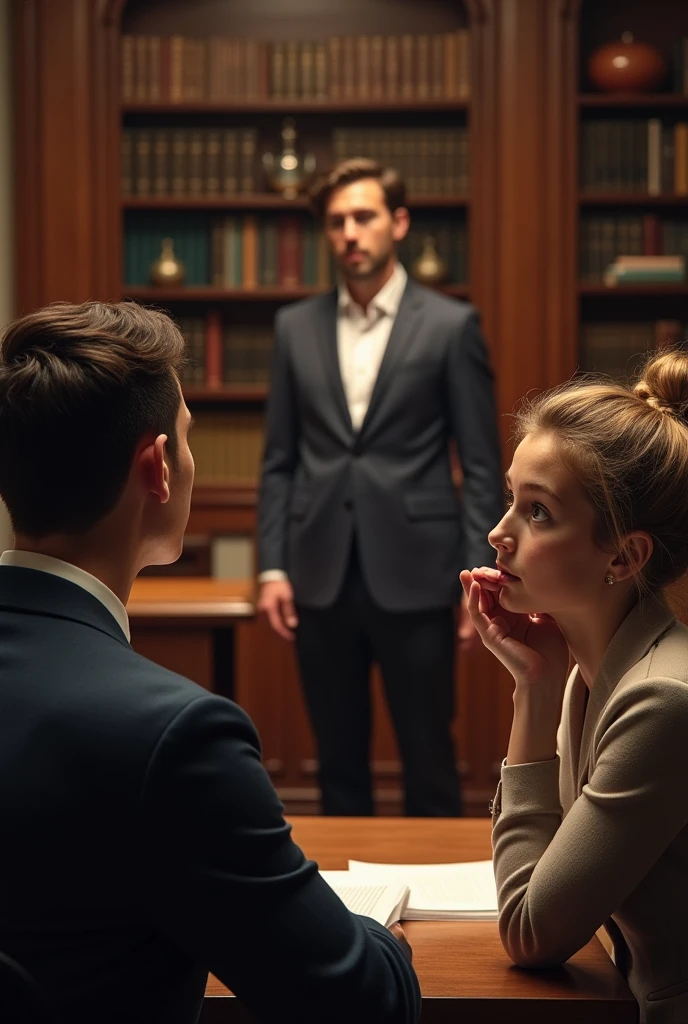 One person speaking in public and 2 others listening