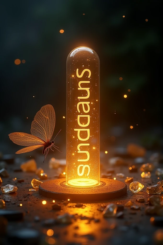 A glowing glass tube with the name ‘sundaram‘ inside, illuminated by a warm golden light. The tube is lying on a textured surface, with a delicate, transparent butterfly hovering nearby. The background is dark, with a spotlight effect creating a mystical ambiance. Tiny light particles float in the air, adding to the enchanting atmosphere. Broken glass pieces around the tube reflect the light, enhancing the magical feel.
Join Telegra