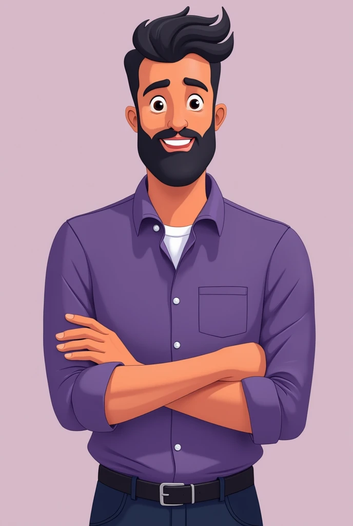 young male avatar beardless salesman dressed in purple in cartoon style