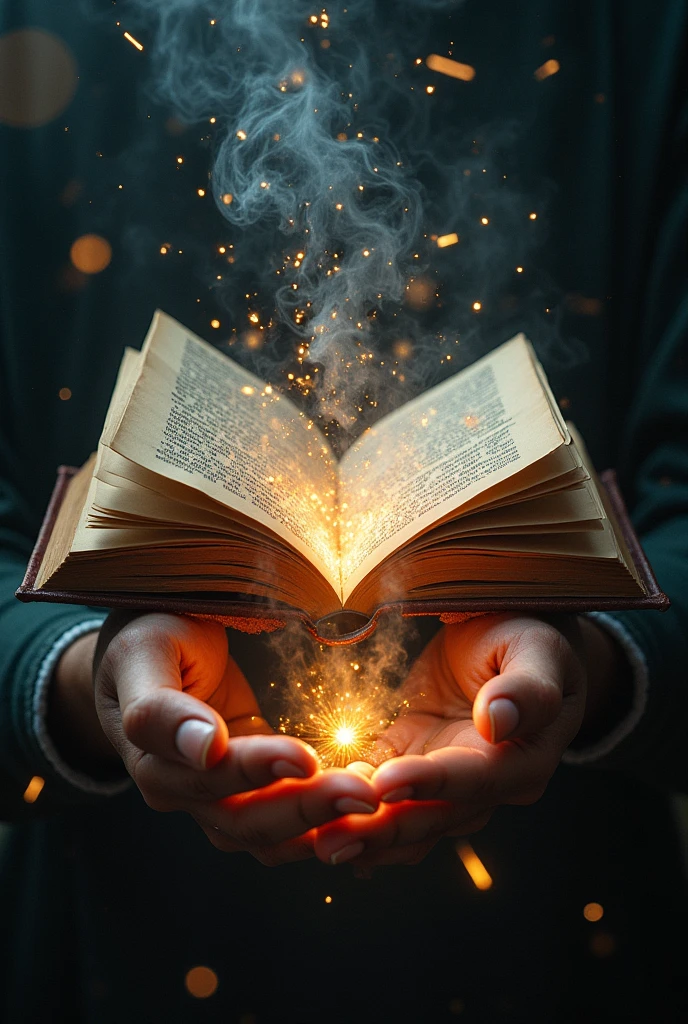 A book opened in half and magic comes out from inside