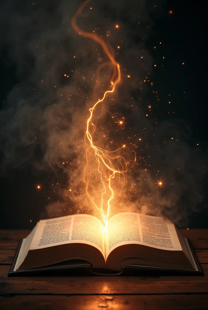A book opened in half and magic comes out from inside