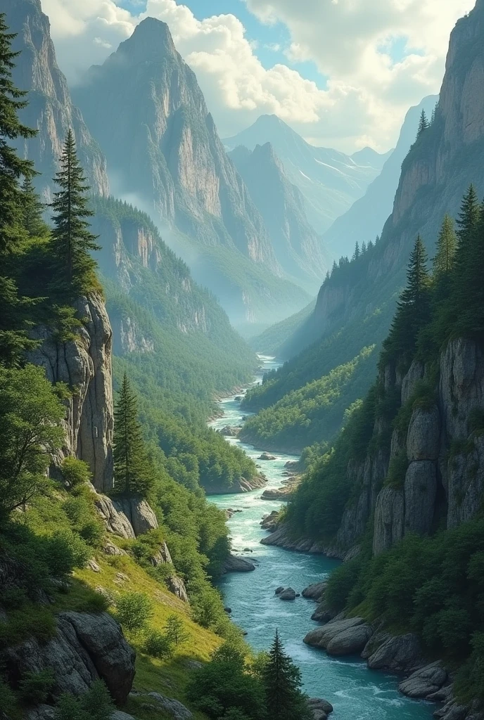 fantasy overland map of a rive valley