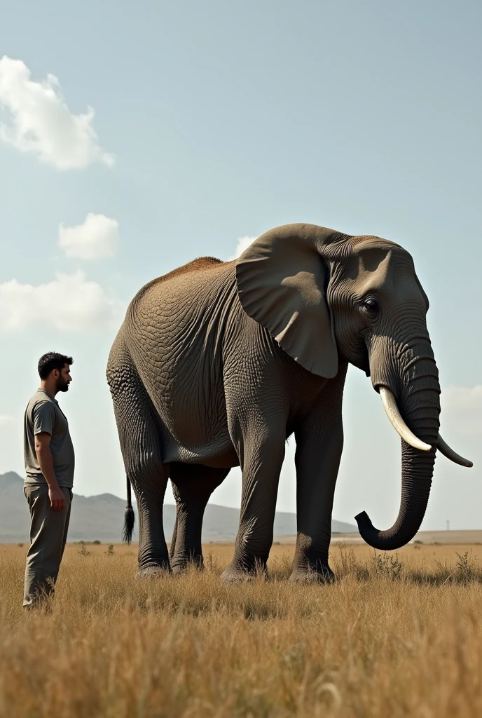 as a size comparison of a human, an elephant and an elephant three times its largest size