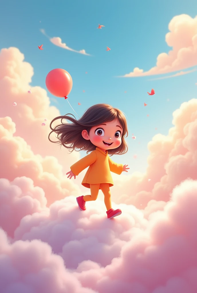 Cartoon girl cloud walking