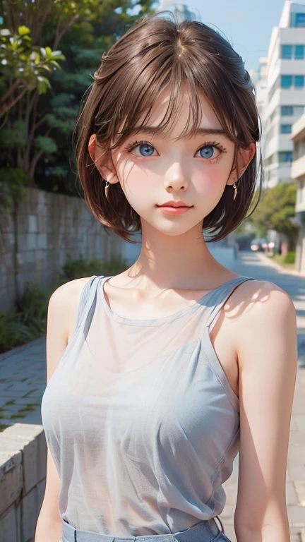 ((SFW: 1.4)),Purebred face_v1, ((Delicate face, Professional photography)), ((SFW, Super short hair, hair on the temples, blond, Large target, clear sky blue eyes, earrings, 1 girl)), Ultra-high resolution, (Practical: 1.4), RAW photos, best quality, (PhotoPractical Stick), Key Points, Soft Light, ((15 years old)), (( (Young face))), (surface), (Depth of Field), masterpiece, (Practical), Miss, Bangs, ((1 girl)), Naked see-through dress, slim