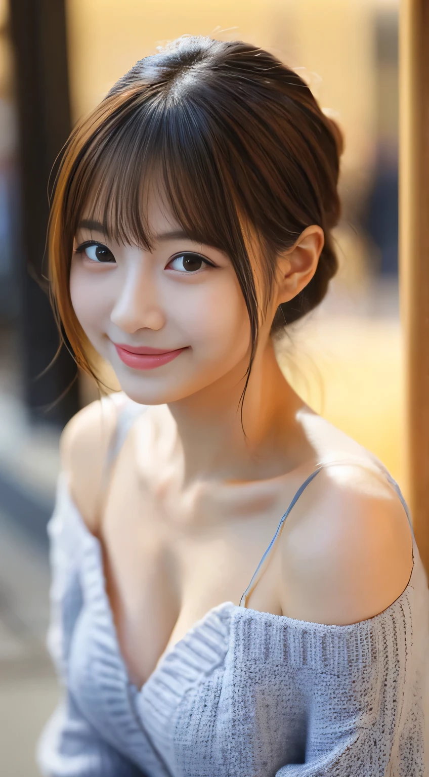 masterpiece,best quality,(Japanese girl),((Beautiful girl)),cleavage,(off shoulder:1.2),(perfect body beauty:1.2),(shy smile),