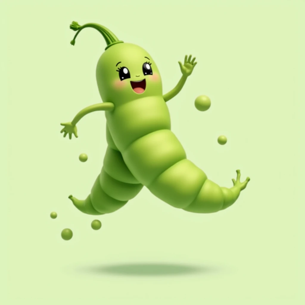 A picture of cute green edamame beans jumping