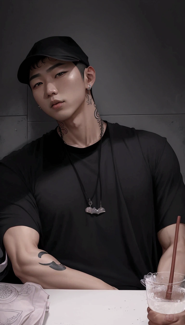 asian man, muscles, best qualityer, Namjoon, Kim Nam Joon, Namjoon bts, namjoon idol, korean boy, man strong, Neck tatoo, tattoo on arms, cape, 