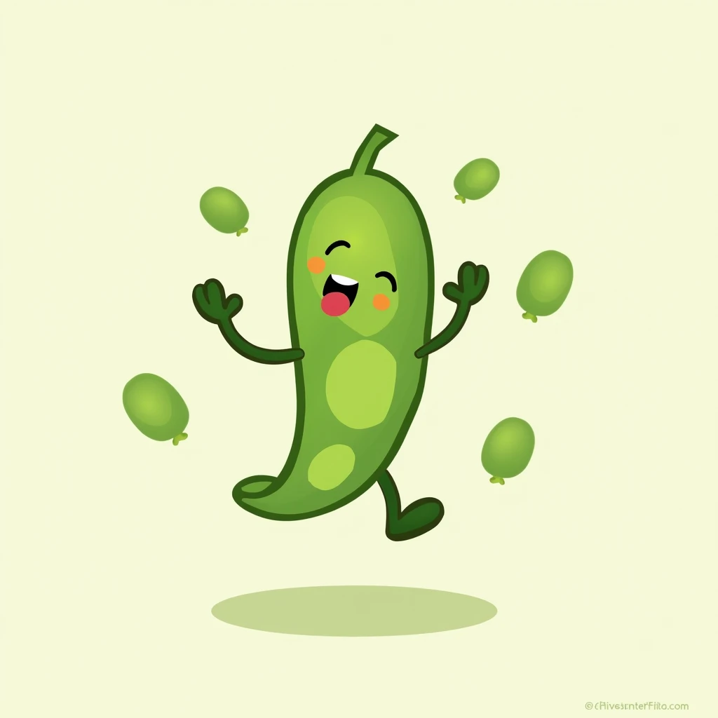 A picture of cute green edamame beans jumping
