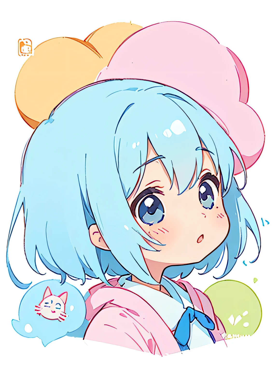 Hayao Miyazaki pastel color style, Simple Line Initialism，Abstract art，(((The most beautiful girl of all time))), chibi, Sweet face. Lips in love, colorful hearts, (((logo design)))