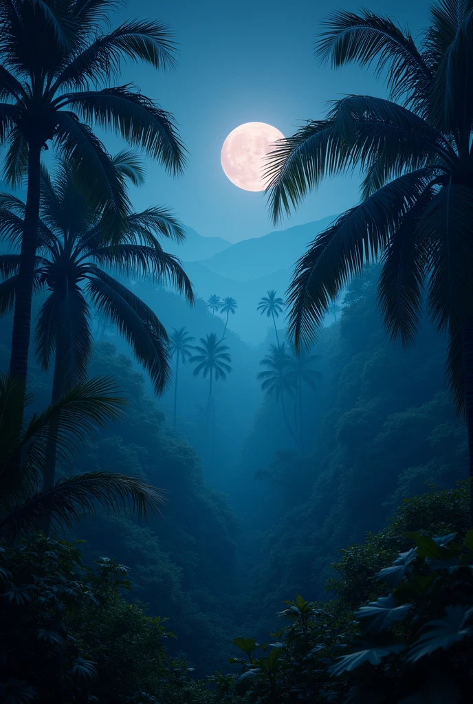 landscape of a rainforest at night