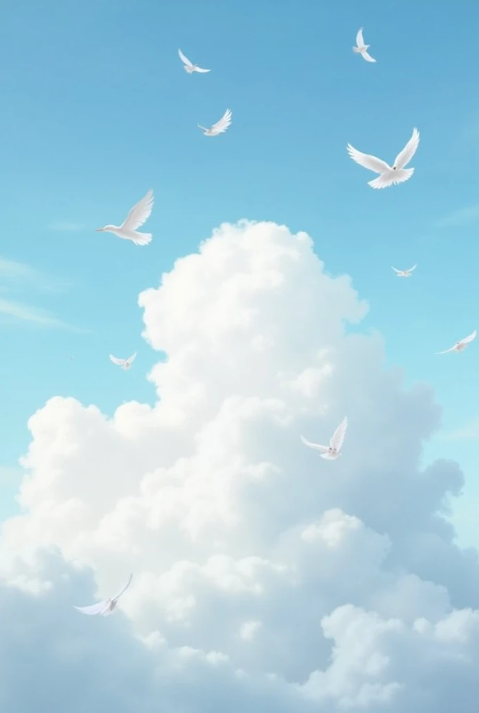 Cloudy sky with white feathers falling.