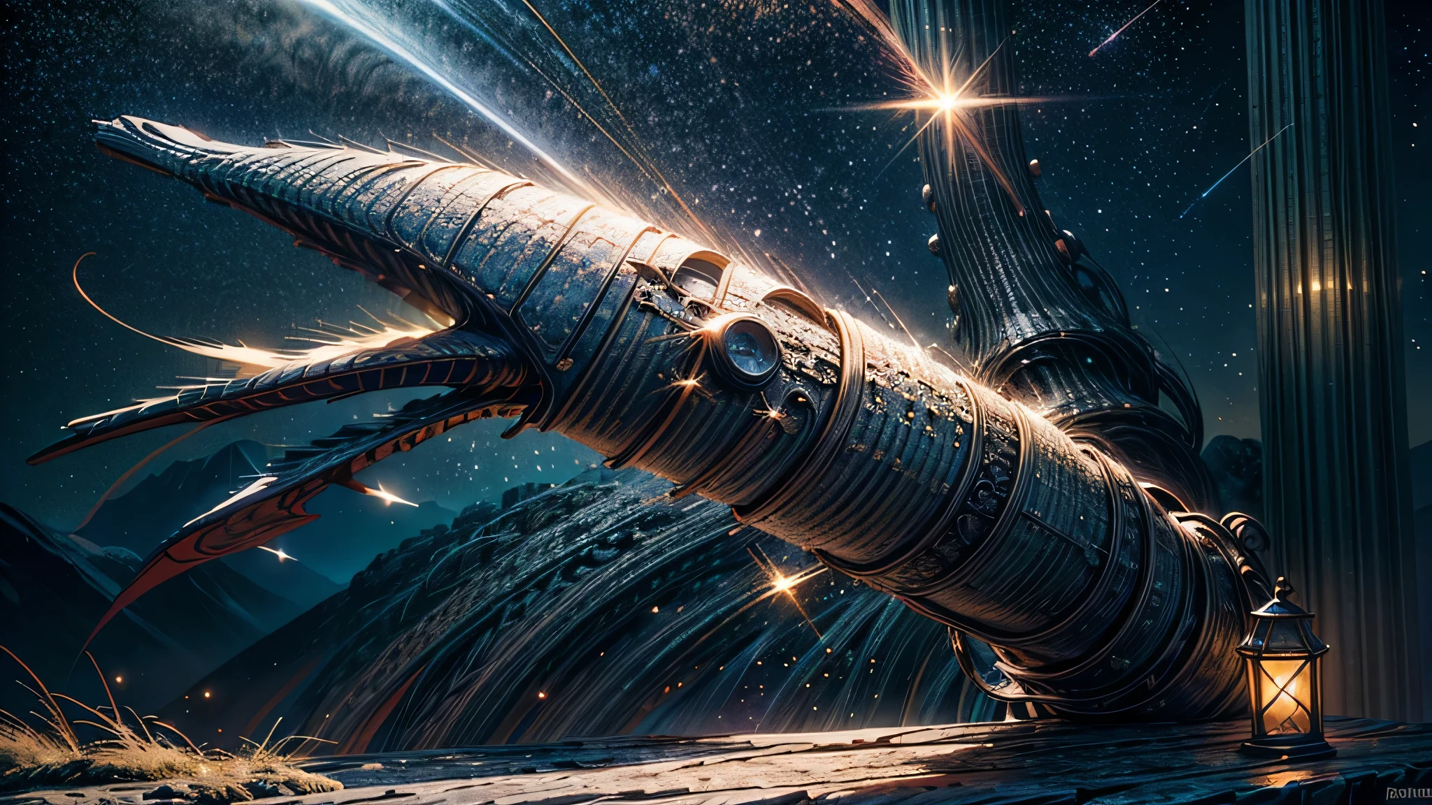 (Logo, Amazing, 8K, Tabletop, Raw Photo, Amazing, Top Quality, Photorealistic and Highly Detailed, CG, High Quality, Highly Detailed, Narrative Verse, Particle Effects, Dynamic Effects, Text Border the depth, cinematic lights, flares, raytracing, tabletop, realistic, ultra HD, fantasy), the wind, the beauty and brilliance of mountains and forests, the serenity and beauty of the world's grasslands and vast lands, Lakeside, wonderful scenery, beautiful natural scenery, night, starry sky, constellation, full moon, space, gorgeous, view, water, constellation, wonder, fantastic, meteor, magic, best illumination, best shadow